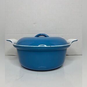 Vintage MCM Descoware Cast Enamel Dutch Oven Sky Blue 8” Belgium Casserole